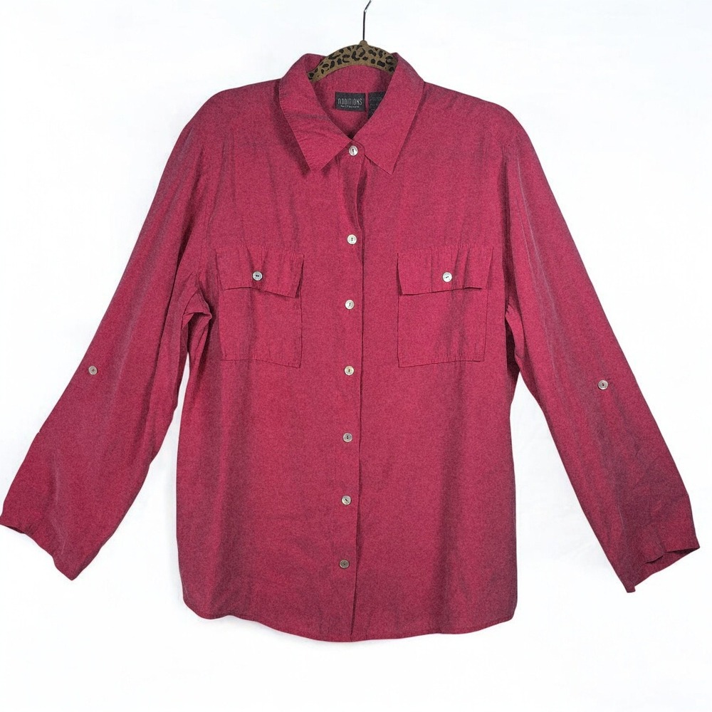 Additions by Chicos Shirt Womens Size 3 XL Magenta Button Up Roll Tab Sleeve